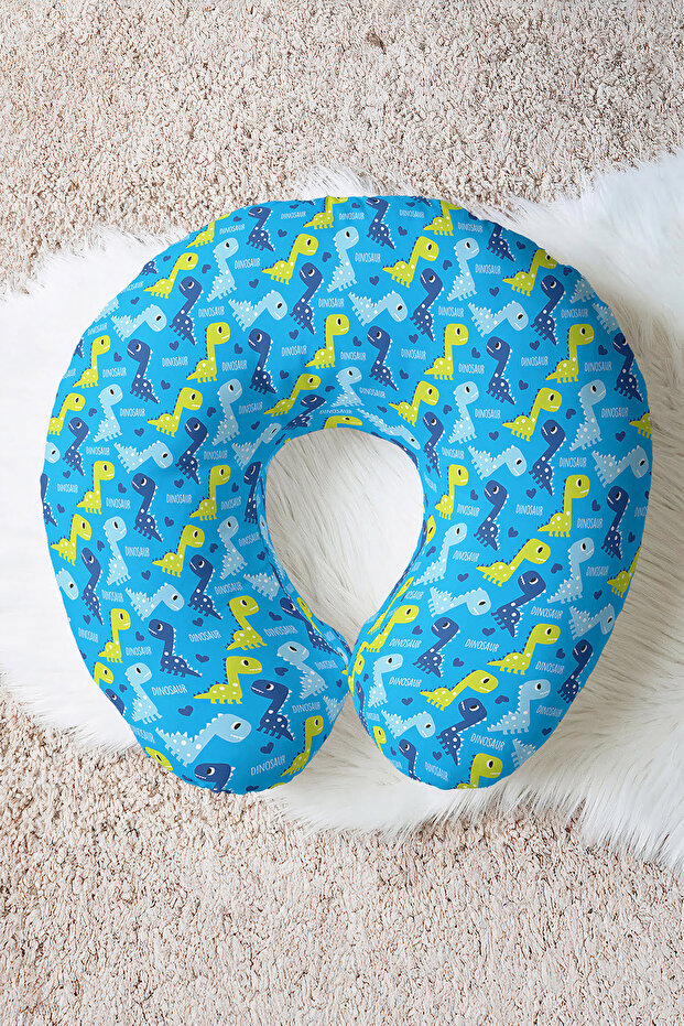Cute Dinosaur Pattern Neck Pillow - Kids & Adults Blue Yellow Soft Travel Pillow