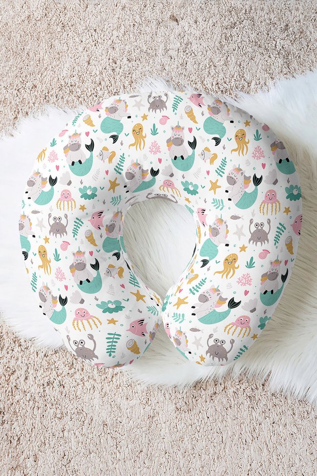 Cute Mermaid Themed Neck Pillow - Kids & Adults Colorful Sea Creatures Travel Pillow