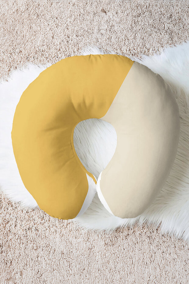 Two Color Ergonomic Neck Pillow - Modern Yellow Cream Soft Travel Pillow