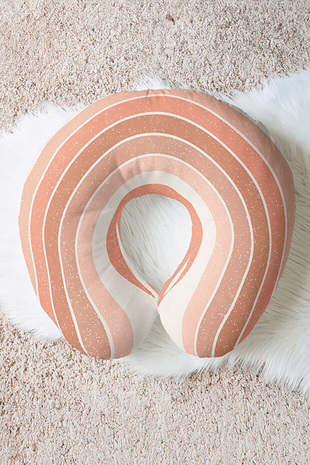 Pastel Rainbow Ergonomic Neck Pillow - Modern Striped Beige Pink Soft Travel Pillow