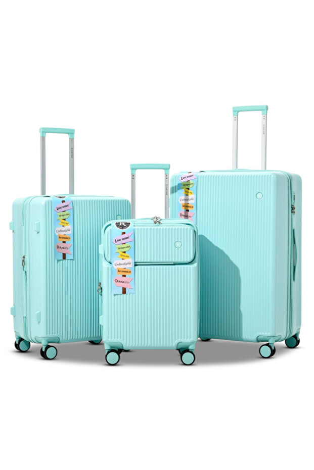 Lightweight Hardshell Luggage 3Pcs Set, Front Opening Carry On Suitcase, Bottle Holder