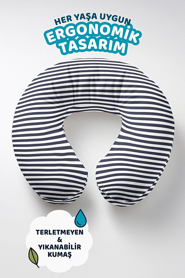 Black and White Striped Cotton Neck Pillow - Marine Themed Navy Blue White Soft Travel Pillow