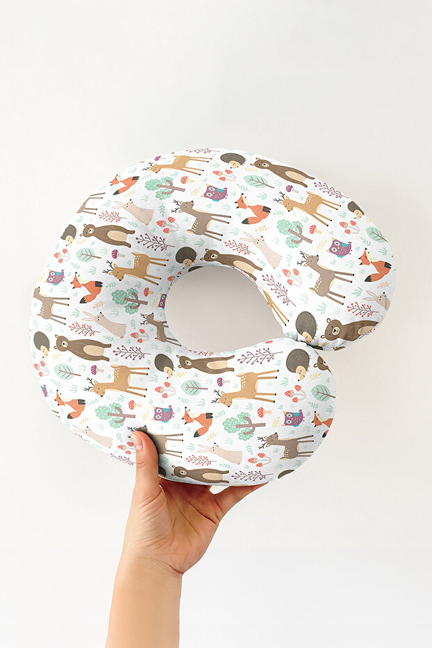Cute Forest Animals Cotton Neck Pillow - Fairytale Nature Themed Pastel Soft Travel Pillow