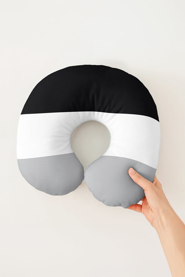 Modern Striped Cotton Neck Pillow - Minimalist Black Gray White Adult Travel Pillow