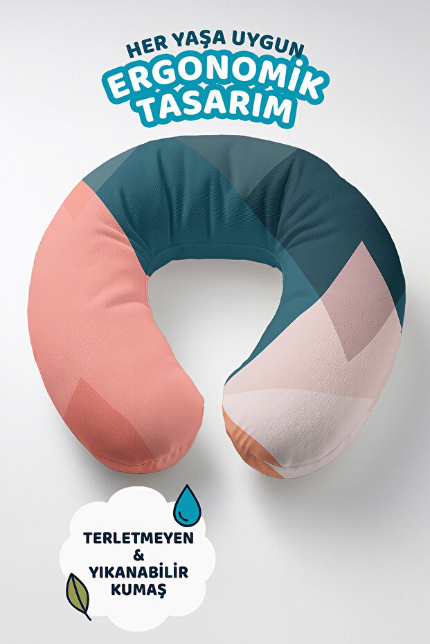 Geometric Colorful Ergonomic Neck Pillow - Modern Pastel Green Pink Travel Pillow