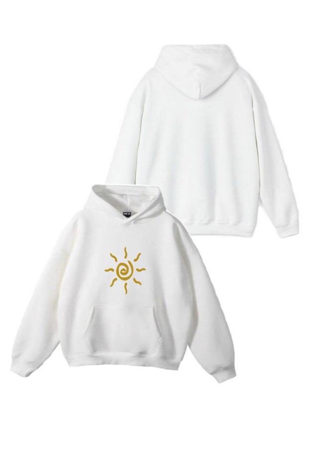 New Season Sun Printed 3 Yarn Cotton Hooded Sweatshirt
