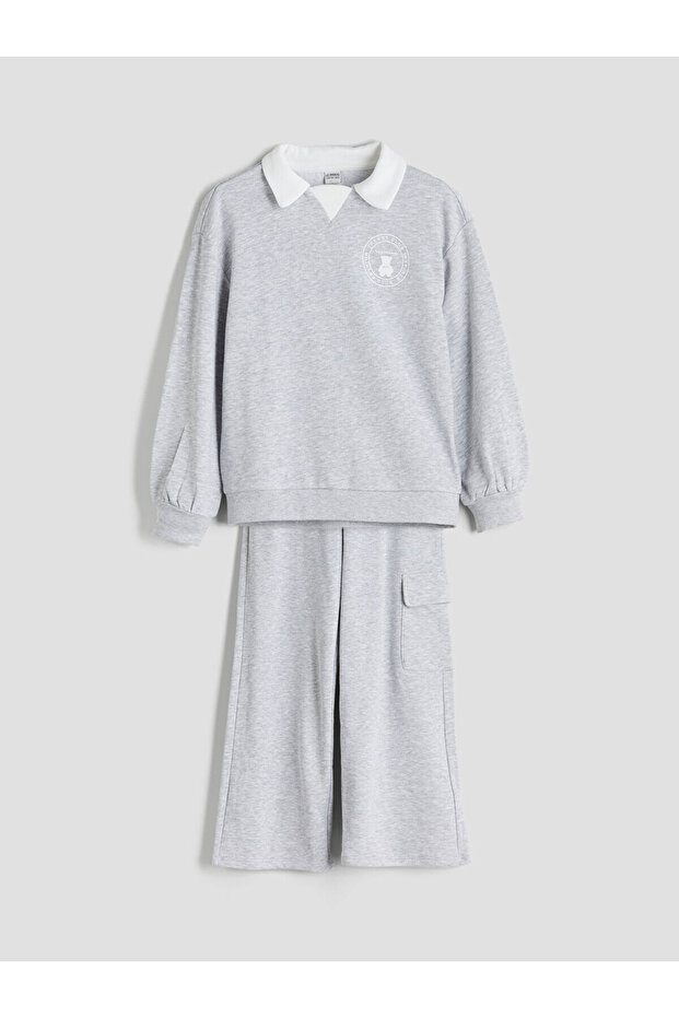 Lcw Girls' Shirt Collar Tracksuit Set
