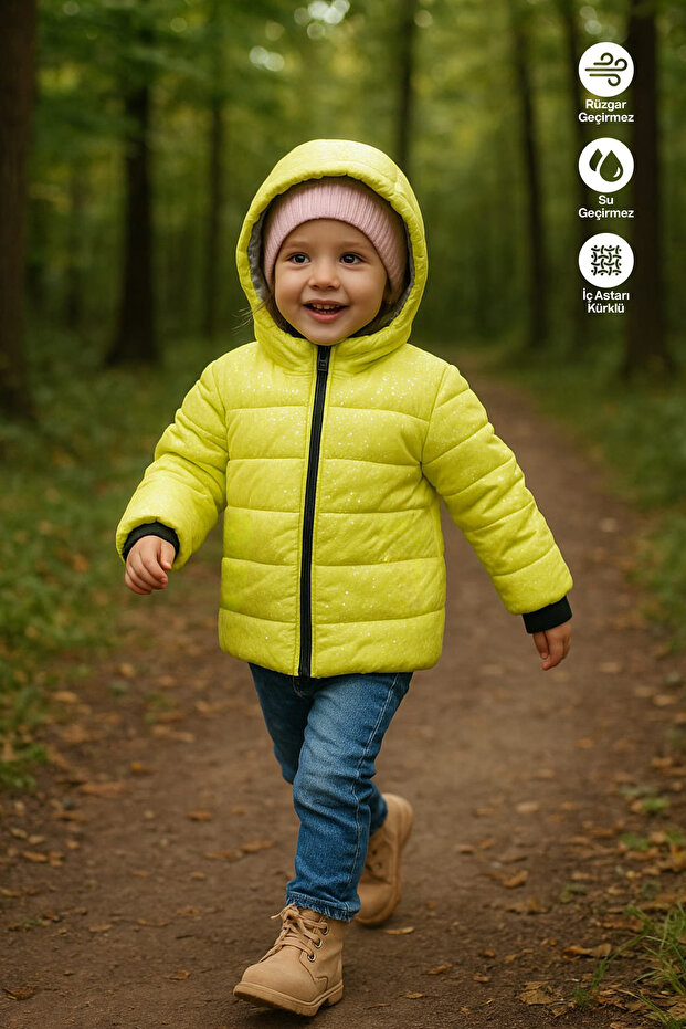 Girl's Outerwear Shiny Glittery Inside Fur Lined Hooded Coat (Water and Windproof)