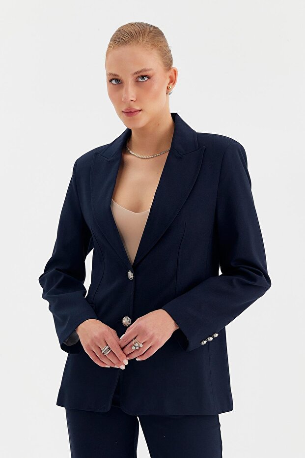 Çift Gümüş Düğmeli Ceket - 2