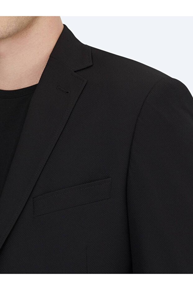 Black Patterned Regular Fit Jacket - 5