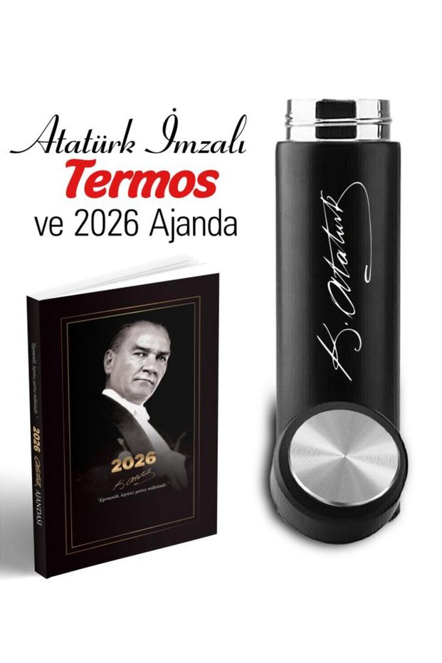 Ataturk Signature Printed Thermos and 2026 Ataturk Agenda - Bookmark - Postcard