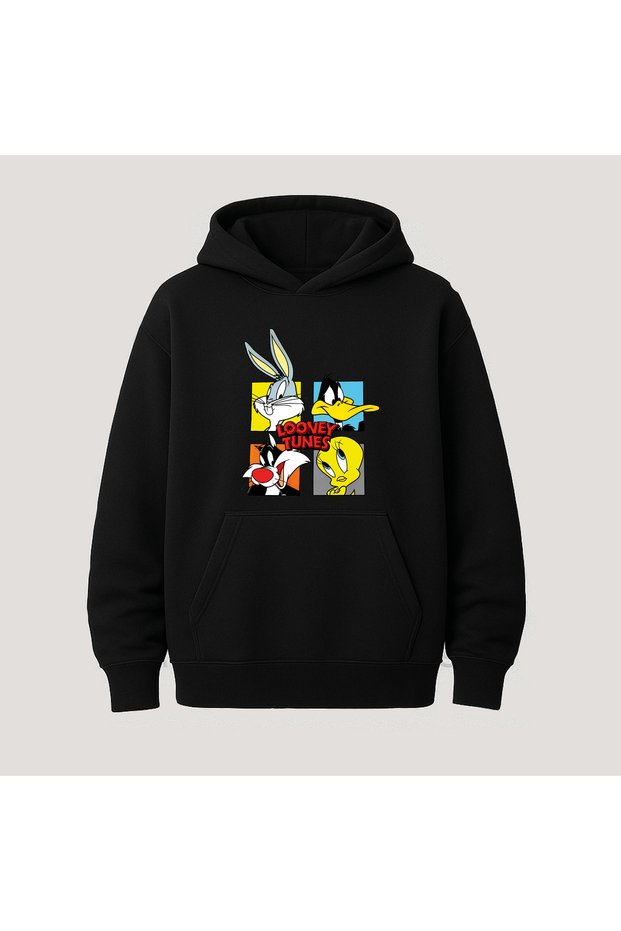 Looney Tunes Printed Kangaroo Pocket Cotton Hooded Long Sleeve Hoodie Sweatshirt