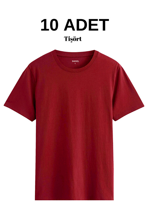 Men's 10-Pack Short Sleeve Red Crew Neck Basic T-Shirt