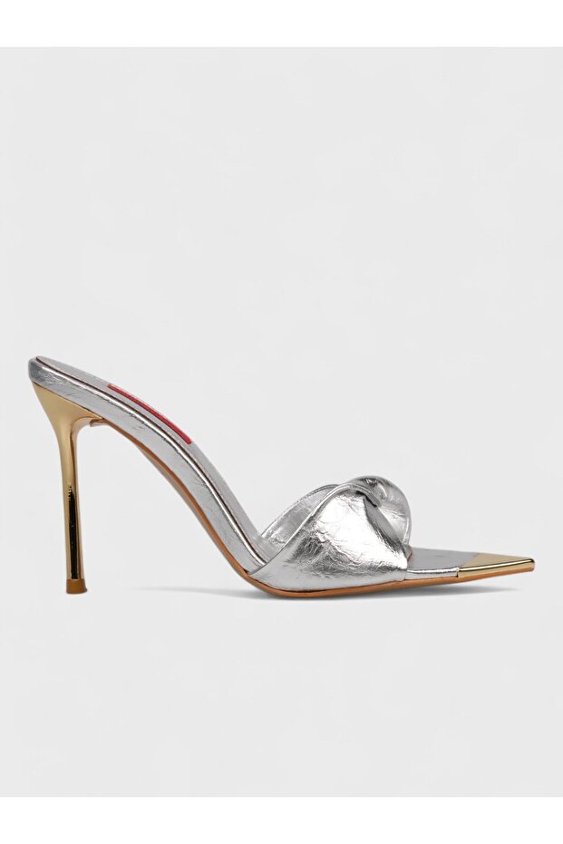 Women's Summer 11cm Heeled Slippers - 574 5557 - Silver Wrinkled