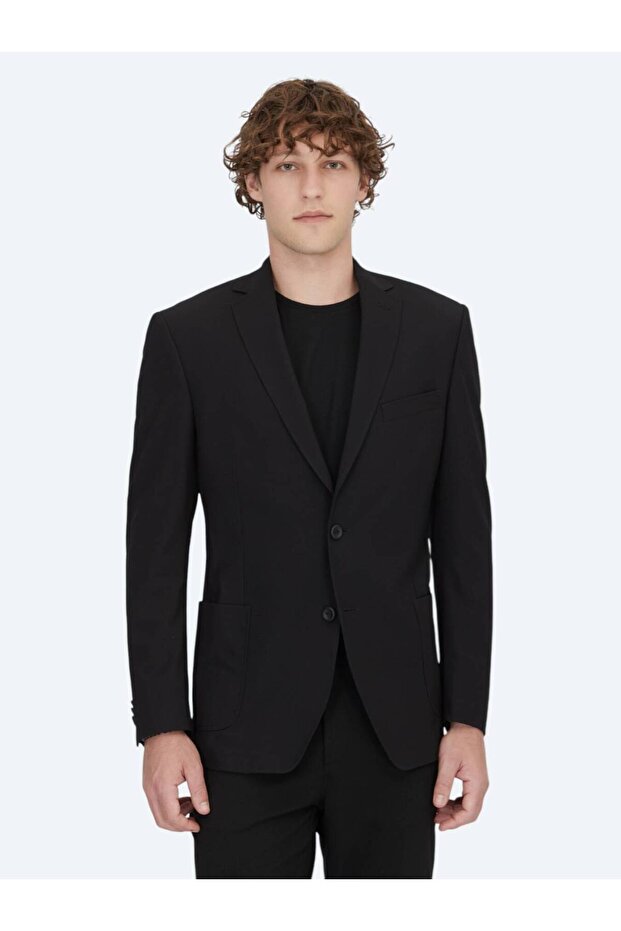 Black Patterned Regular Fit Jacket - 3
