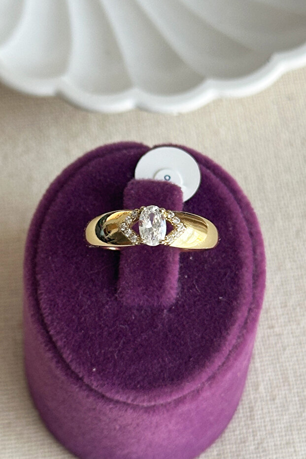 Xuping 14K Oval Tek Taş Kadın Yüzük – Kararmaz Altın Renk Takı | Xuping Yüzük - 3