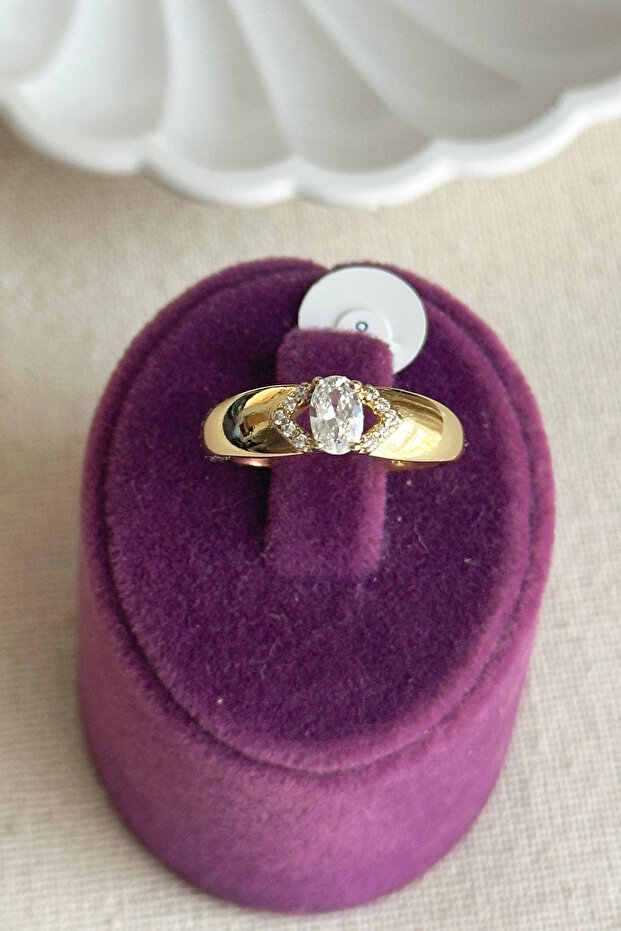 Xuping 14K Oval Tek Taş Kadın Yüzük – Kararmaz Altın Renk Takı | Xuping Yüzük - 5