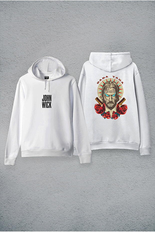 John Wick Printed White Hooded Hoodie Sweatshirt Hoodie