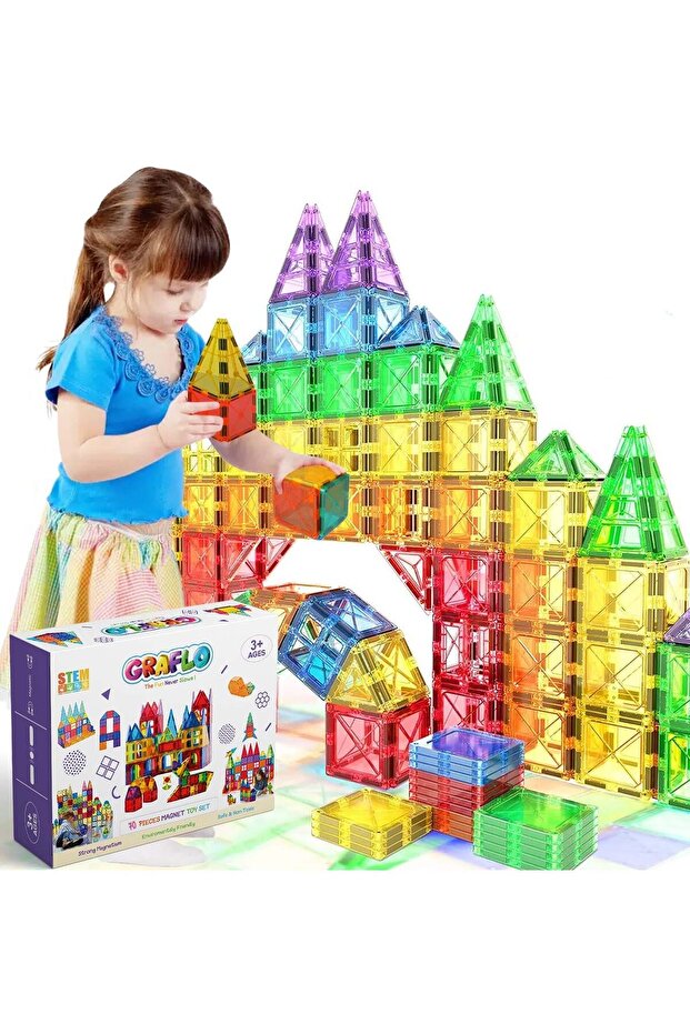 Magnetic Building Tiles 70 Pcs Set of Vibrant 3D Blocks