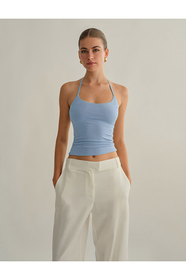 Halter Neck Cotton Tie-Detail Top Blouse