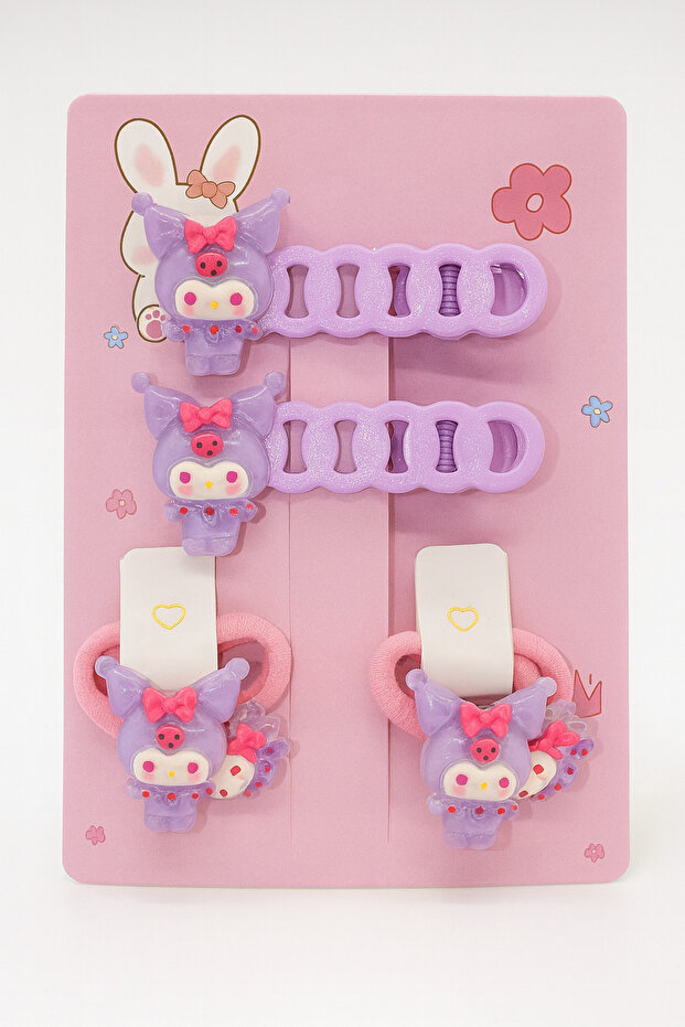 Kuromi My Melody Cinnamoroll Designed Rubber Band and Hair Clip Set