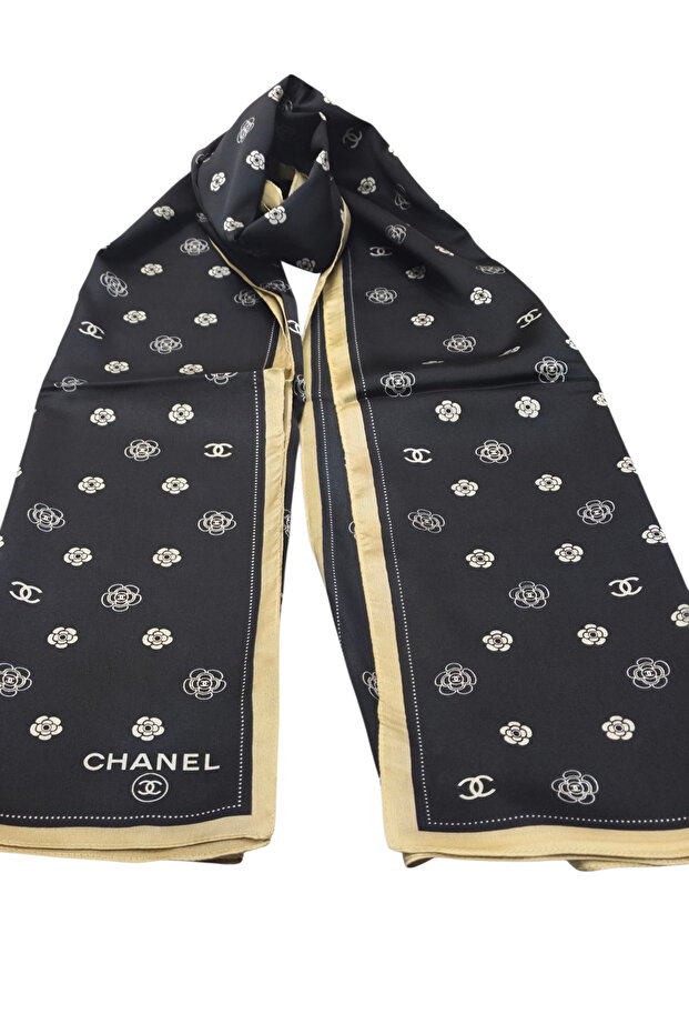 C DESEN LOGO MODEL VUAL İPEK ŞAL SİYAH BEJ - 4