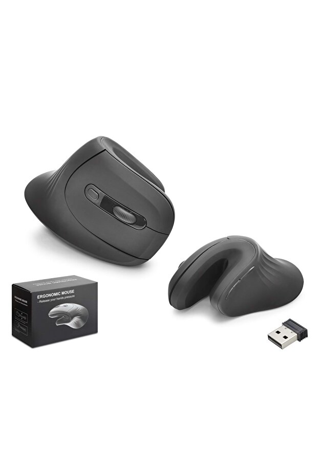 Nd1213 Ergonomik Dikey Mouse – Kablosuz & Bluetooth – 3200 DPI, 6 Tuş, RGB Siyah - 1