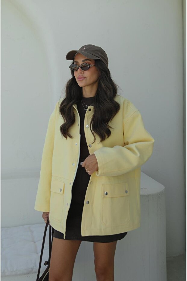 Yellow Velvet Collared Lined Jacket - 5