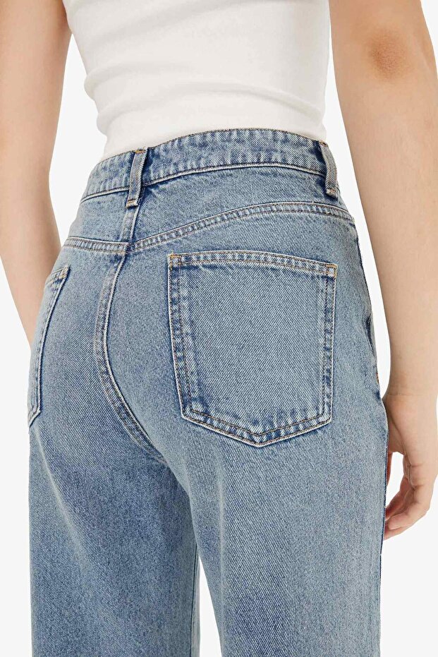 Straight Fit Yüksek Bel Düz Paça Uzun Jean Kar Yıkamalı Pantolon F2953AX25WN - 6