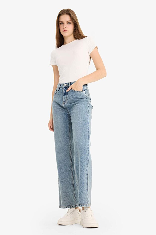 Straight Fit Yüksek Bel Düz Paça Uzun Jean Kar Yıkamalı Pantolon F2953AX25WN - 2