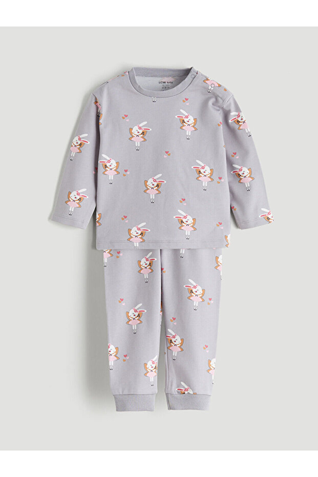 Rabbit Printed Baby Girl Sweatshirt and Sweatpants
