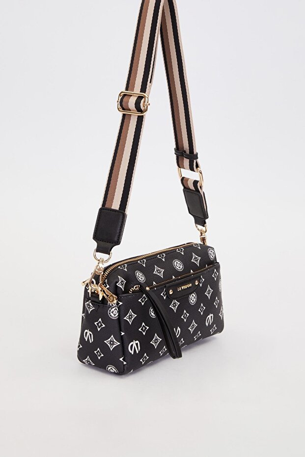 Black Stripe Belted Shoulder Bag