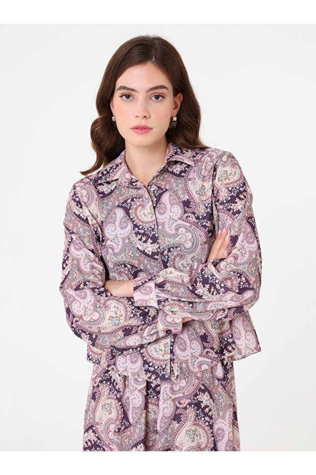 طقم قميص وتنورة منقوشة - أسود - منقوش باللون الوردي - - 3