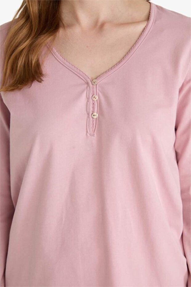 Pijama Takımı Regular Fit Uzun Kollu Üst Desenli Uzun Alt-Fall in Love (25 AU) - 6
