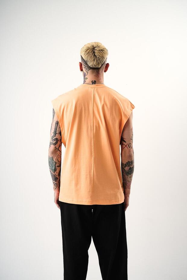 Ανδρικό μπλουζάκι Basic Zero Sleeve Oversize Ροδακινί - 3