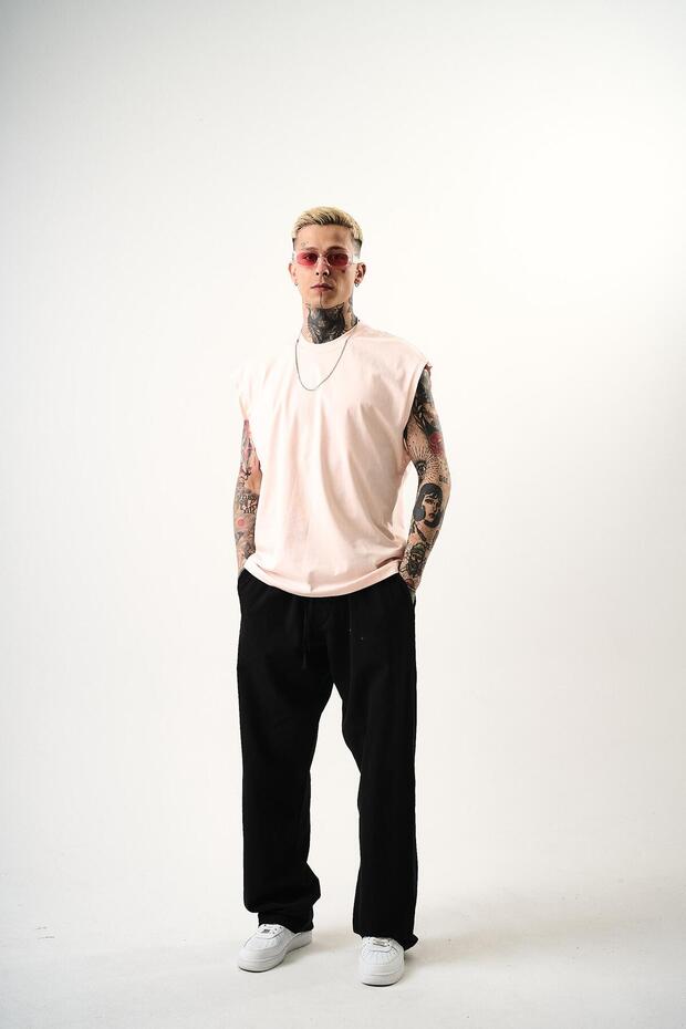 Ανδρικό μπλουζάκι Basic Zero Sleeve Oversize Ροζ - 5