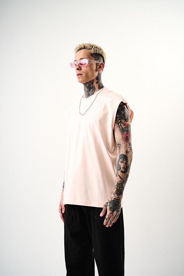 Ανδρικό μπλουζάκι Basic Zero Sleeve Oversize Ροζ - 2