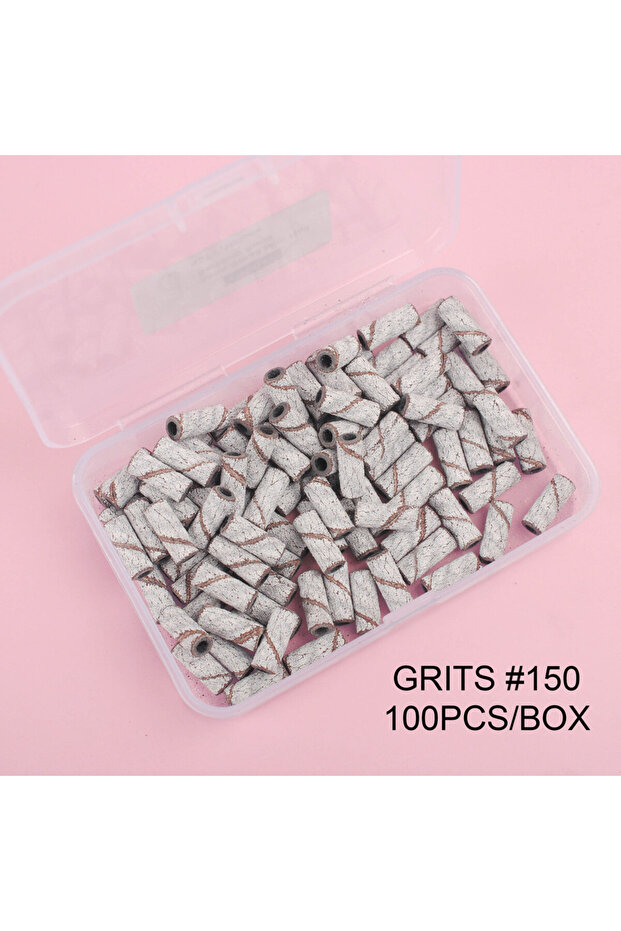 100pcs Grits150 3mm Mini White Sanding Bands Stainless Steel Nail Drill Bits Mandrel Electric Manicu