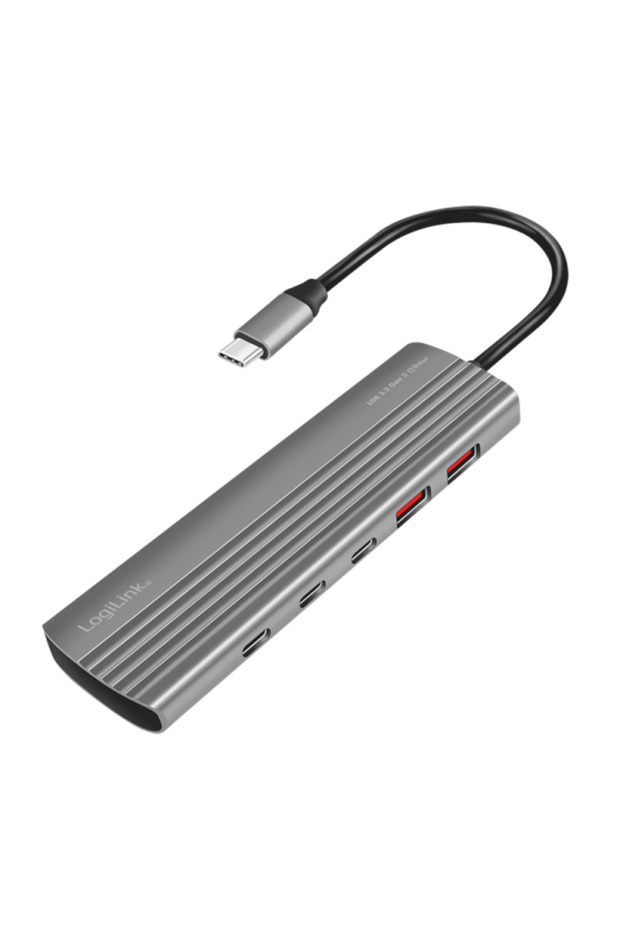 HUB extern, LOGILINK, USB-A 2.0 x 2, USB Tip-C x 8, conexiune prin USB 3.2 Tip C, PD 100W, gri - 1