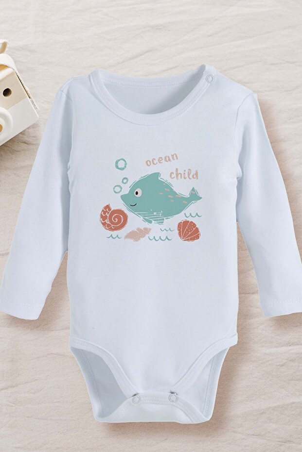 100% Cotton Organic Ocean Design Baby Bodysuit