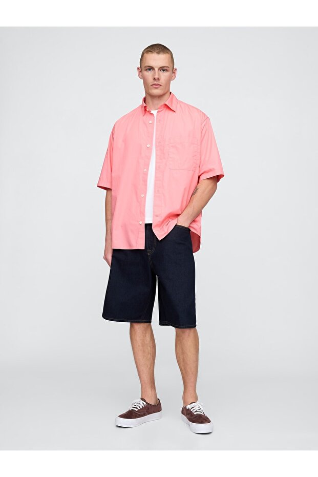 Erkek Açık Pembe Organik Pamuk Oversize Poplin Gömlek - 5