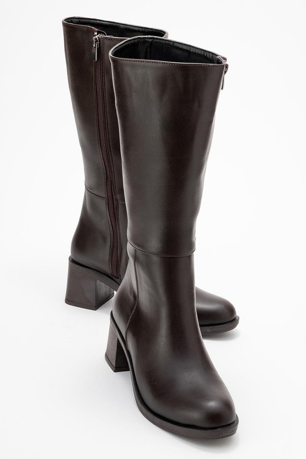 Heeled Women's Boots Brown Leather