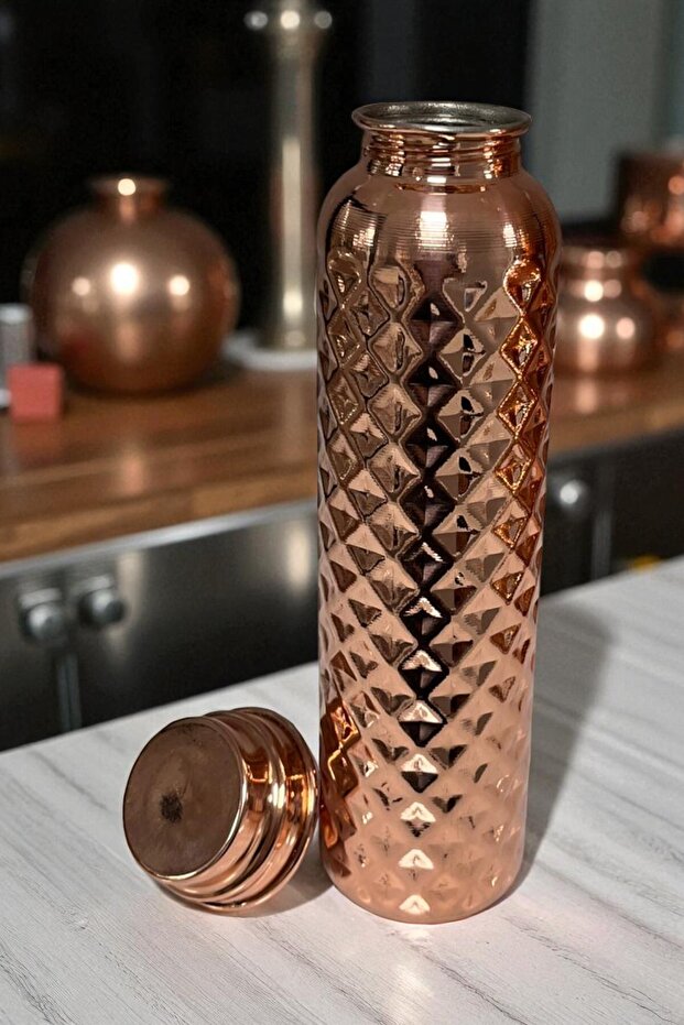 %100 Yardımcı Bakır El Yapımı Su Matarasi 700 ml Sağlık Için Çok Faydalı Bakır Suluk - 3