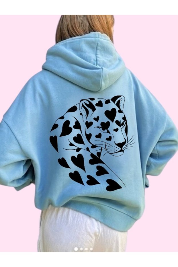 Unisex Heart Tiger Colorful Custom Printed Cotton Oversize Hooded Sweatshirt