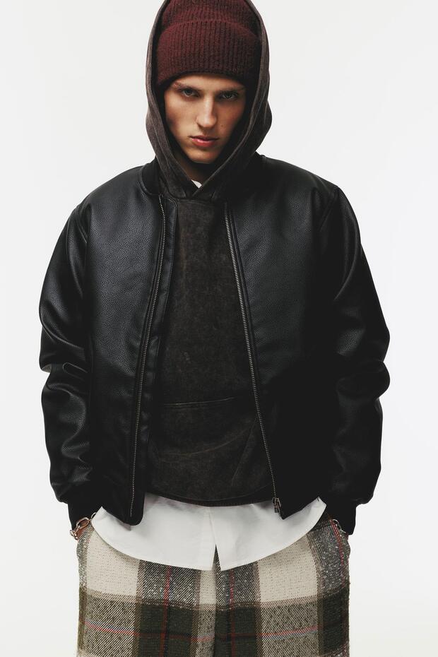 Suni Deri Bomber Ceket - 1