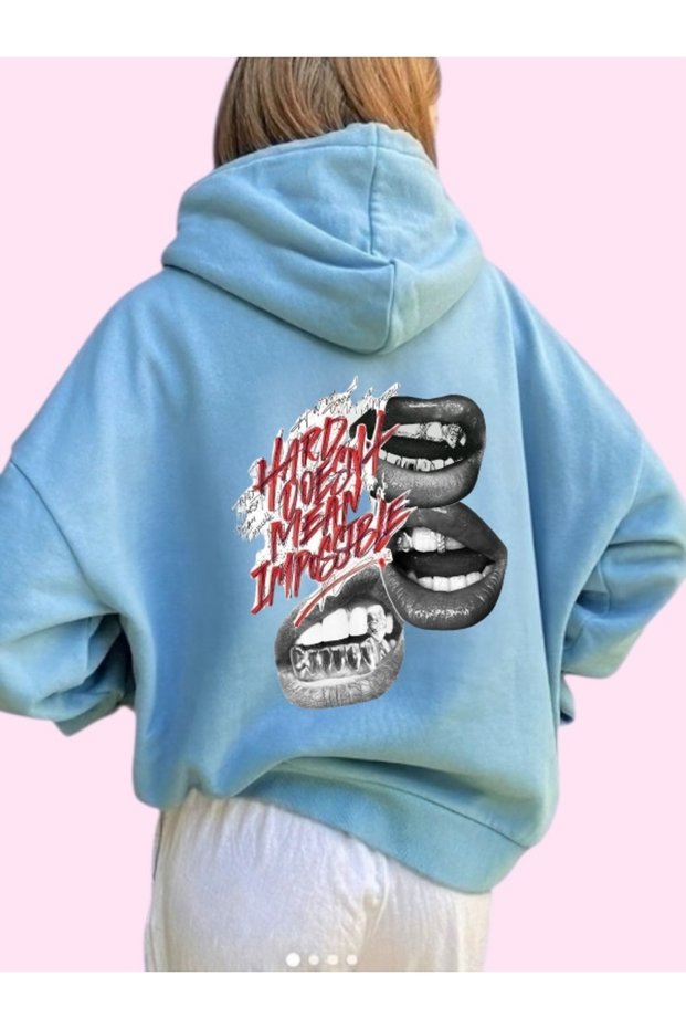 Unisex Lip-Colored Custom Printed Cotton Oversize Hooded Sweatshirt