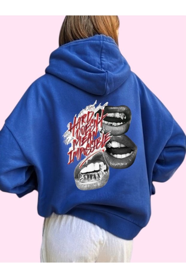 Unisex Lip-Colored Custom Printed Cotton Oversize Hooded Sweatshirt