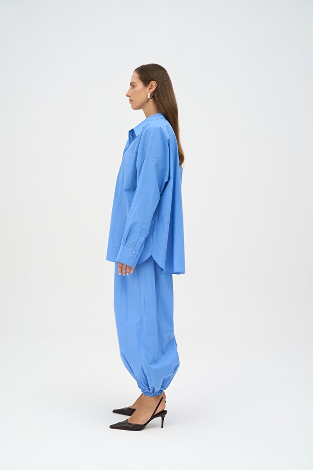 Velora Mavi Poplin Şalvar Pantolon - 7