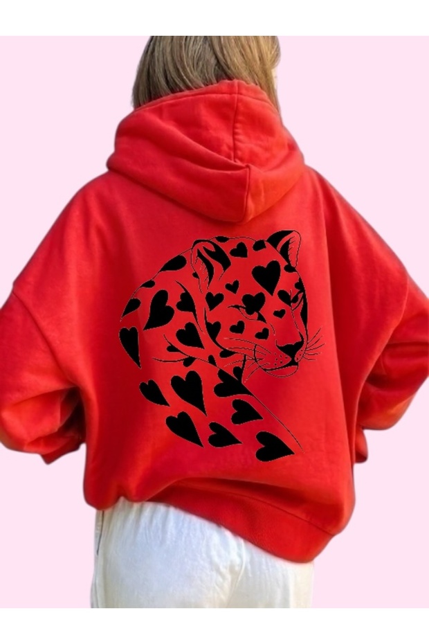 Unisex Heart Tiger Colorful Custom Printed Cotton Oversize Hooded Sweatshirt