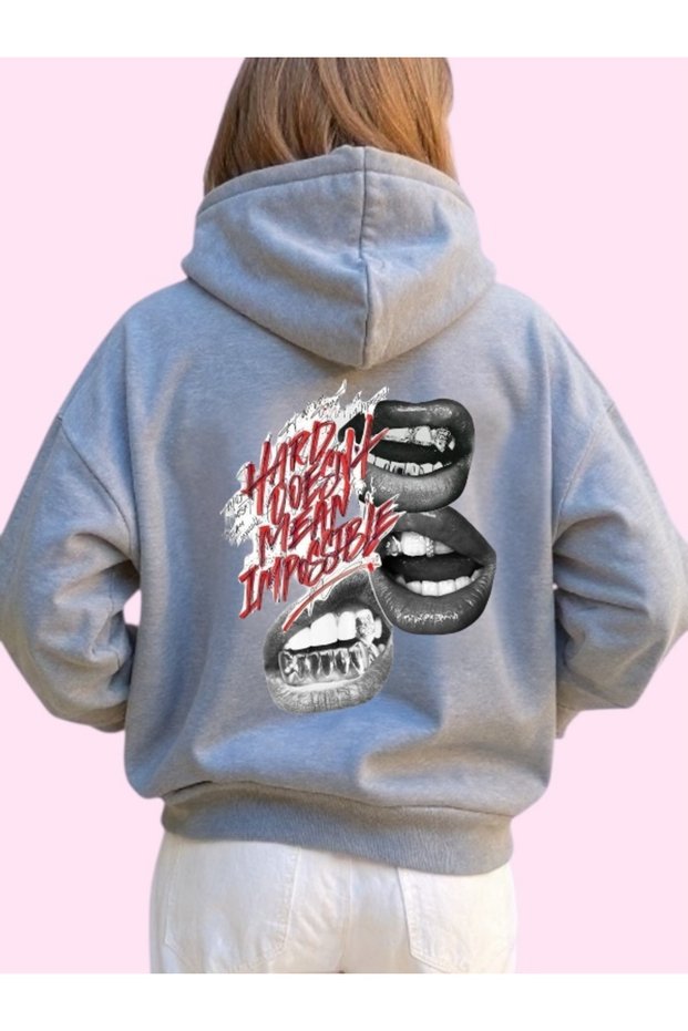 Unisex Lip-Colored Custom Printed Cotton Oversize Hooded Sweatshirt